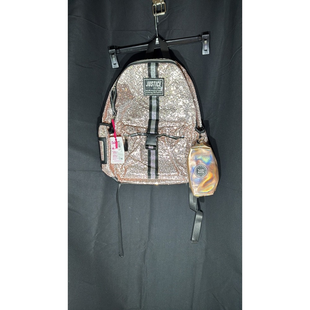 Justice Rose Gold Sequin Backpack with Iridescent Pouch